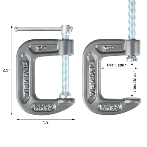 Image of Olympia Tools Heavy Duty Cast Iron C-Clamps with 1-Inch Jaw Opening and 1-Inch Throat, 6 Pack