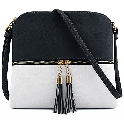 Jamie Bags Mini Crossbody Bags for Women, leather phone bag with long bag strap, Multipurpose Ladies Handbags & shoulder bags with Tassel (Black & white)