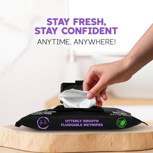 Image of Flushable Wet Wipes, 6 Pack (288 Wipes), New & Improved Lavender, Disposable, Biodegradable, Extra-Large With Aloe & Vitamin-E, Drain and Marine Life Friendly, Utterly Smooth, Irresistible!
