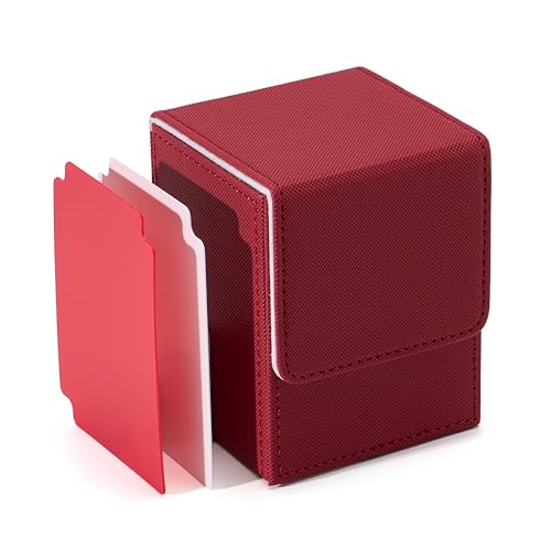 Venssu デッキケース トレカケース 縦入れ マグネット PU レザー 100枚 スリーブ対応 「 遊戯王 ポケモン デュエマ 各種 カードゲーム BOX 」 (赤（内装白）)（Amazon）