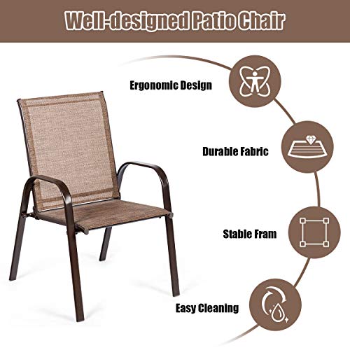 Image of Giantex 2 Piece Patio Chairs, Outdoor Camping Chairs with Breathable Fabric, Set of 2 Garden Chairs with Armrest High Backrest for Garden Patio Pool Beach Yard Space Saving (1, Brown)