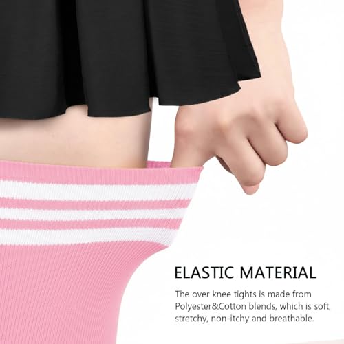 Image of AQOKKA Extra Long Thigh High Socks for Women Striped Over Knee Thigh Socks Long Boot Thigh High Stockings Leg Warmers