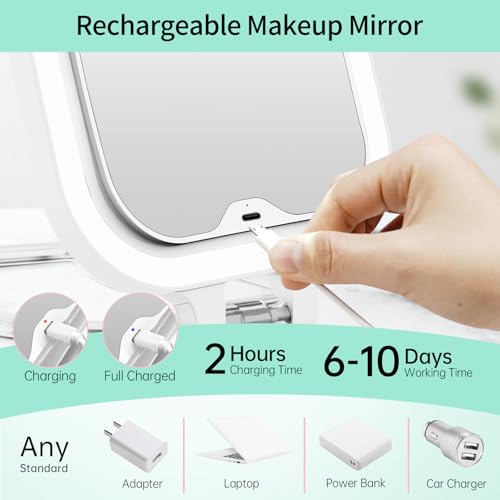 Espejo de maquillaje recargable portátil 7" con luz y aumento 30X miniatura 6
