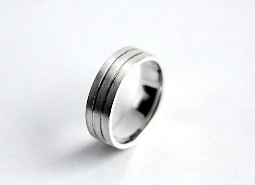 Mens Wedding Band 6mm Striped Engagement Ring Unique Handmade Silver Ring Comfort Fit Size to Order