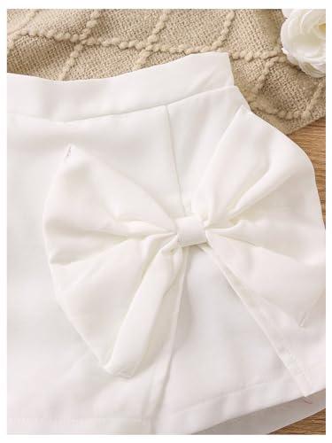 Image of BEAUDRM Girl's Elastic Waist Bow Front Trousers Split Straight Leg Cute Skort