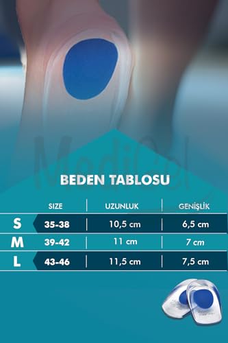 MediGel MG03 Silikon Topuk Desteği, Ortopedik Topuk Pedi, Şok Emici Jel Tabanlık (41-46 (Large-Xlarge))