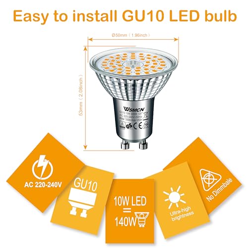 WSMCN GU10 LED Bulbs 10W, Warm White 3000K 1050lm, 140W Halogen Bulb Equivalent, Energy Saving Light Bulbs - Image 3