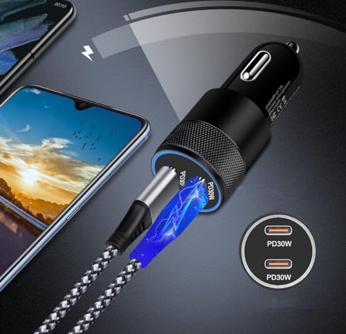 Bloque de enchufe de coche para iPhone 15 Pro Max y Galaxy S24 con carga rápida tipo C 60W 2