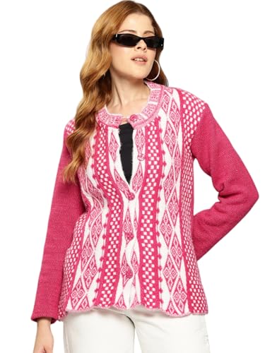 Image of Aarika Womens Winter Wear Maroon Colour Geometric Woolen Cardigan