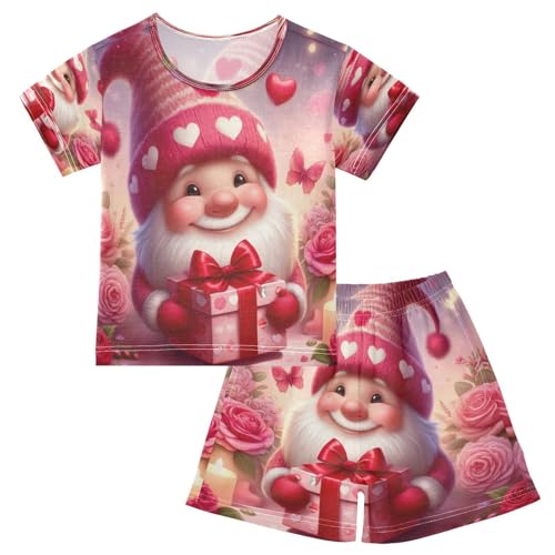 Gnome Valentines Pajama Set Short Sleeve Pajamas Shorts Sets Cotton Soft Loungewear Sleepwear 5Y