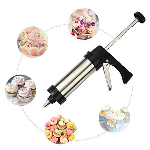 Stainless Steel Biscuit-Pres- Cookie-Gun Set with 13 Discs and 8 Icing Tips for Cake Decoration
