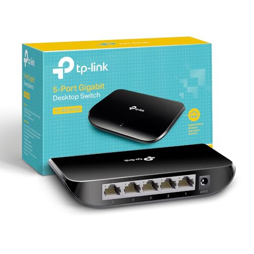 TP-Link TL-SG1005D 5 Port Gigabit Ethernet Network Switch Ethernet Splitter Hub Desktop and Wall-Mounting Plastic Case Plug and Play Energy-Saving Black