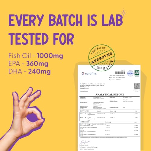 Image of CareBear Omega 3 Fish Oil 1000 mg (Bottle of 30 capsules) | Supplement for Men & Women | 360 mg EPA, 240 mg DHA | Independently lab tested | Supports Heart and Muscle health | No Fishy Burps | Perfect for daily consumption