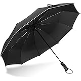 Rainlax Travel Umbrella Unbreakable Lightweight 10 Ribs Automatic Compact Windproof Canopy Umbrellas with Light Reflective for One Handed Operation