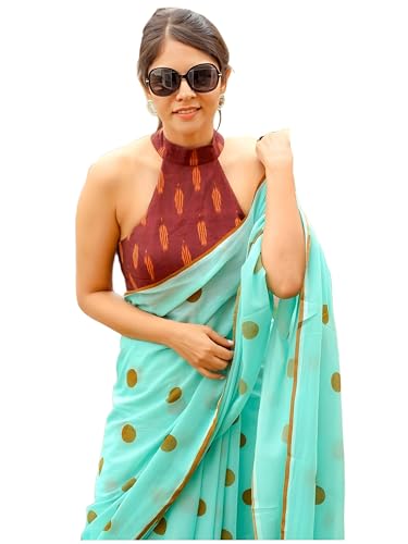 Image of Sidhidata Women's Polka Dot Printed Linen Cotton Saree With Unstitched Blouse Piece (Laddu Free Size)