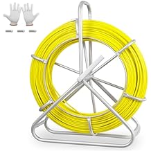 Fish Tape Fiberglass, 500FT, 1/4in, Duct Rodder Fish Tape Wire Puller, Electrical Fish Tape Cable Running Rod with Steel Reel Stand, Fishing Tools for Walls & Electrical Conduit