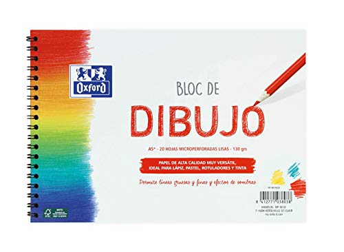 Lot De 5 Blocs Dessin Oxford A5 - 20 Feuilles 130g Papier Artistique - Spirale, Couverture Souple - Pour Techniques Multiples
