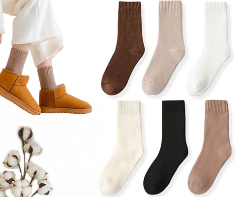 CHUNFO Warm Women Ankle Winter Thermal Boot Socks Cute Christmas Cotton Slipper Crew Sock 6 Pairs
