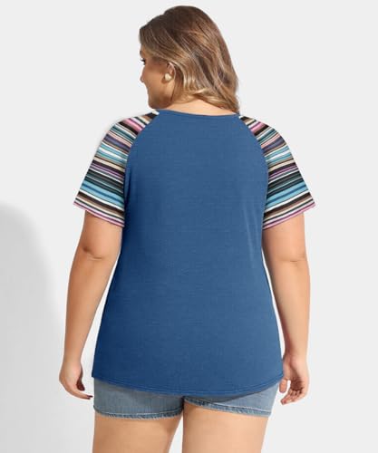 Image of CARCOS Plus Size Tops for Women Short Sleeve Shirt Summer Star /Leopard /Tie Dye /Flower Crewneck Pullover Tunic XL-5XL