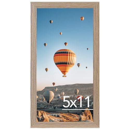 Image of JCJMY 5x11 Picture Frame Rustic Brown for Wall Hanging or Tabletop, Wall Mounting Horizontally or Vertically, 5 x 11 Wall Gallery Poster Photo Frame with Shatter Resistant Plexiglass, Rustic Brown