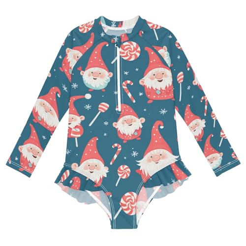 Gnomes Candy Blue One Piece Swimsuit for Girls Long Sleeve Rashguard Girls' Swimwear 3T
