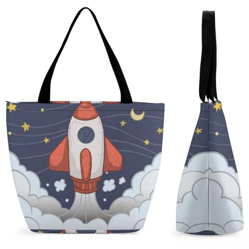 Sac à main motif fusée et lune cadeau original pour voyageuse