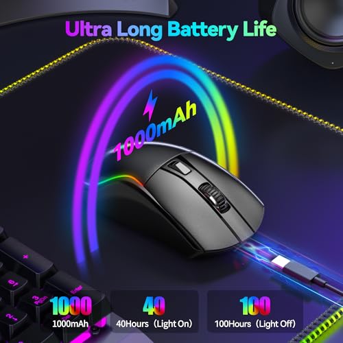 Tecknet Mouse Da Gioco Senza Fili, 24000 Dpi Con Tre Modalità Di Connessione E 6 Luci Rgb, Ricaricabile, Mouse Ergonomico Bluetooth, Velocità Di Interrogazione 1000 Hz E 6 Tasti Programmabili Per Pc - 6