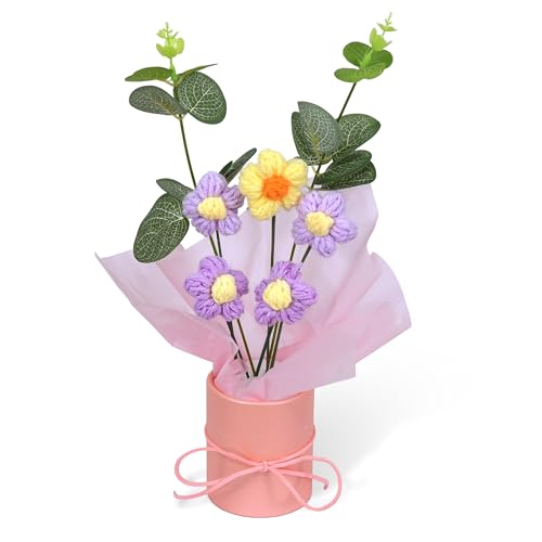 Image of Cortina 1pcs Artificial Crochet Flower Bouquet /Artificial Flowers Bunch /Crochet Flowers Bouquet /Crochet Flowers /Flowers Bouquet Gift for Girls Home Decor,Gifting,etc. (Puple)