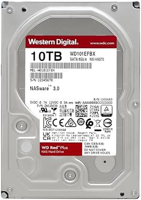 WD Red Plus wewnętrzny dysk twardy NAS 10 TB (3,5", transmisja danych do 215 MB/s, obciążenie 180 TB/rok, 7200 obr./min, 256 MB pamięci podręcznej, 8 Bays) czerwony