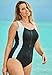 Swimsuits For All Swim 365 Women's Plus Size Zip-Front One-Piece with Tummy Control - 24, Mirtilla Azalea Black