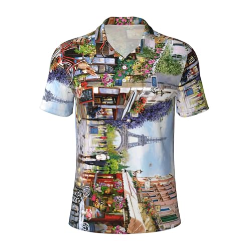 Chemise de golf manches courtes homme imprimé Tour Eiffel respirant