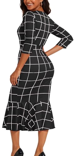 ZonJie Women Work Business Plaid Dress Casual Button Long Sleeve MIdi Dress Classy Bodycon Wedding Guest Dresses2