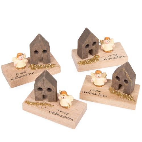 Logbuch-Verlag 4 mini regalos de Navidad de madera, 5 x 2,5 x 4 cm, para colegas, amigos, niños con ángel