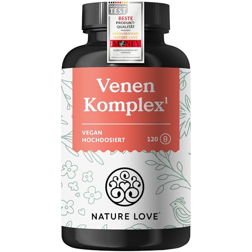 NATURE LOVE Venen Komplex Rutin Magnesium Vitamin C und Pflanzenextrakte 120 Kapseln Pflanzliche Alternative vegan hochdosiert ohne unnötige Zusätze in Deutschland produziert