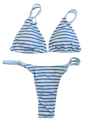 Image of Women's Sexy Thong Bottom Two Piece Bikini Double Shoulder Straps Cute Swimsuit Triangle Bathing Suit
