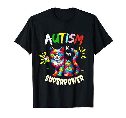 Camiseta de concientización sobre el autismo con forma de rompecabezas con forma de gato Camiseta