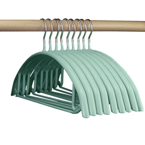 Vivva Clothes Hangers 10pcs, Rubber Coated Contour Metal No Shoulder Bumps Hanger, Suit Hanger, Coat Jacket Sweater Hanger, Space Saving Heavy Duty Hook Durable T-Shirt Hanger, Not Plastic (Mint)