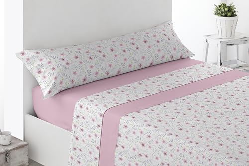 HaraDeco Juego de Sabanas 3 Piezas   Poliéster Microfibra Tacto Satén  Bajera, Encimera y 1 Funda de Almohada Larga, Estampada para Todas Estaciones (Ariza Rosa, Cama 105x190/200cm+28cm)