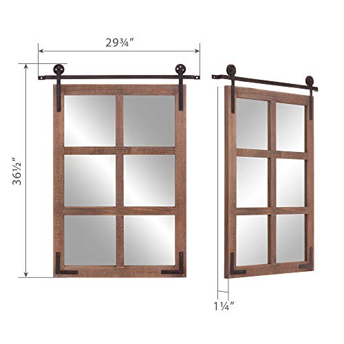 Patton-Wall-Decor-33×26-Sliding-Barn-Door-Wood-Window-Wall-Mirror-Brown Patton Wall Decor 33×26 Sliding Barn Door Wood Window Wall Mirror Brown