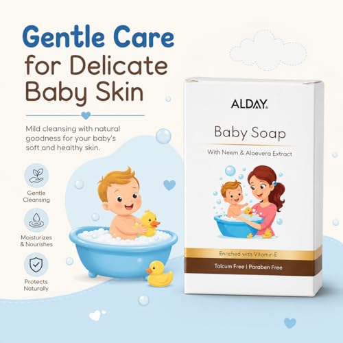 Image of 75g Baby Soap with Neem, Aloe Vera & Coconut Oil | Gentle, Moisturizing & Safe for Sensitive Skin | Paraben & Talc Free | Daily Baby Bath Soap