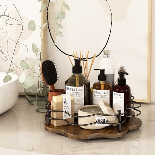 Image of 12 inch Lazy Susan Turntable Organizer,Round Wooden Lazy Susan Organization and Rotating Spice Rack for Dining Table,Pantry,Kitchen Countertop,Vanity,Cupboard and More.Heightened Version