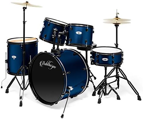 Ashthorpe 5-Piece Complete Full Size Adult Drum Set with Remo Batter Heads - Blue