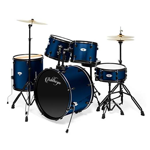 Ashthorpe 5-Piece Complete Full Size Adult Drum Set with Remo Batter Heads - Blue