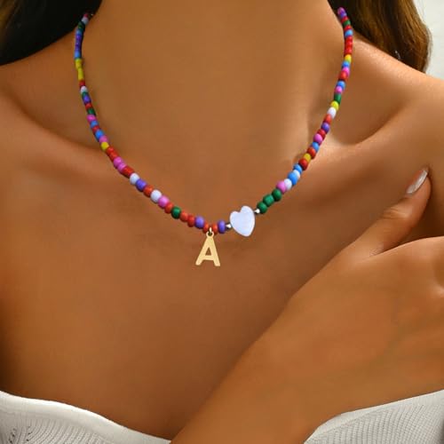 Colorful Initial Cute Necklaces for Wowen Girls - Trendy Beaded Choker Necklace for Teen Girl, Personalized Letter Initial Gifts for Daughter Teen Jewelry Birthday Gifts4