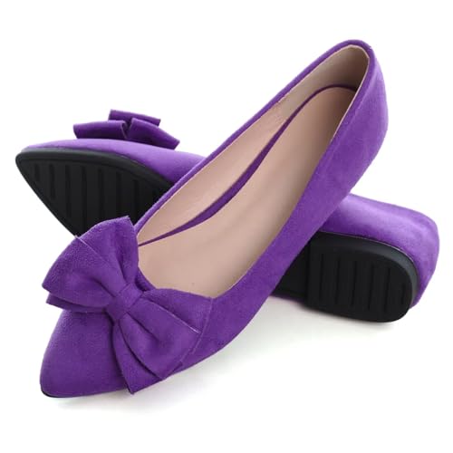 Image of SAILING LU Womens Bowknot Ballet Flats Pointy Toe Suede | Casual Flat Shoes, Dressy Wear to Work, Moccasins, Slip-Ons
