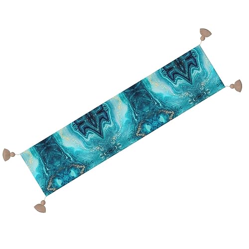 Chemin de table de Noël 152 cm marbre bleu déco Halloween et fêtes - 3