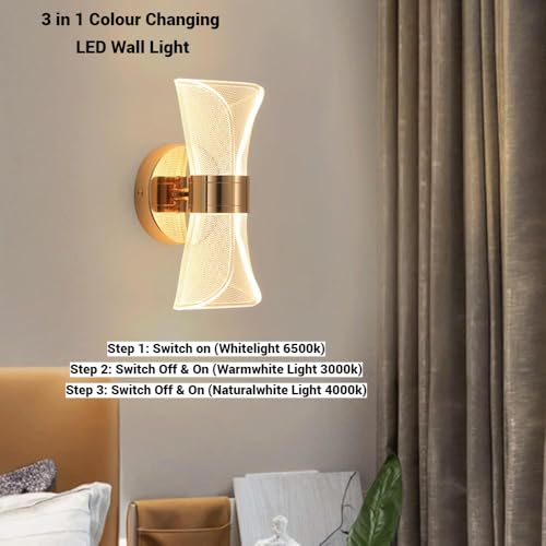 Image of FILLISKA Luxurious Acrylic Crystal Wall Lamp with Adjustable Colour Changing Function, Elegant Finish (Acrylic FrenchGold-336)(1 Year Warranty)