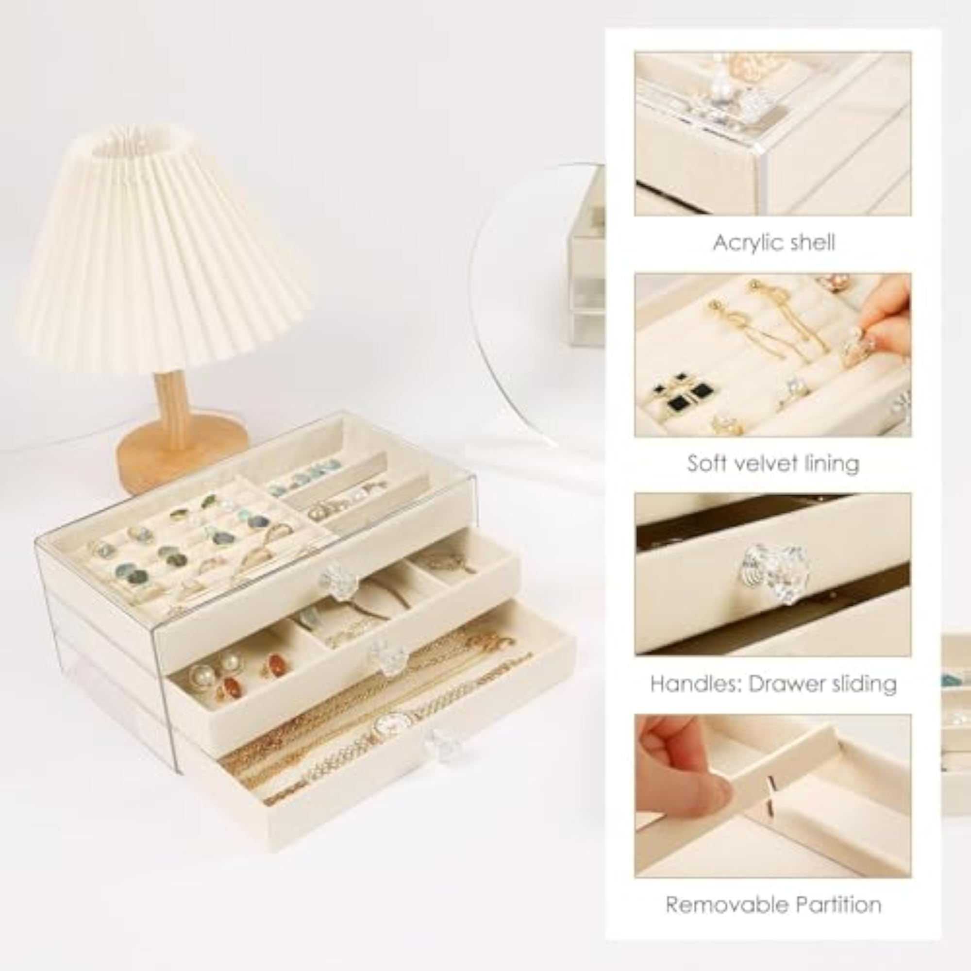 Acrylic Jewelry Organizer with 3-Layer Drawers