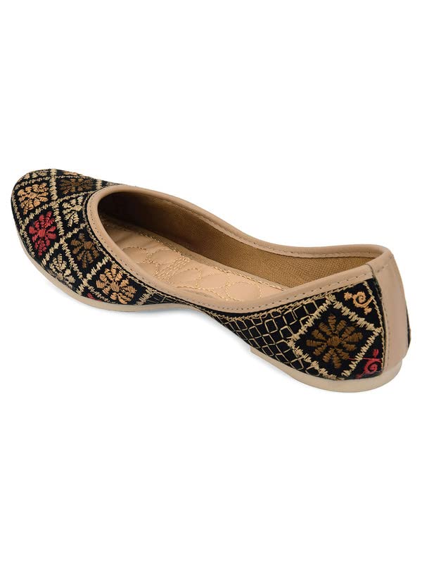 DESI COLOUR Women Ethnic Footwear, Punjabi Jutti/Mojari-Black Thread Work 2 2