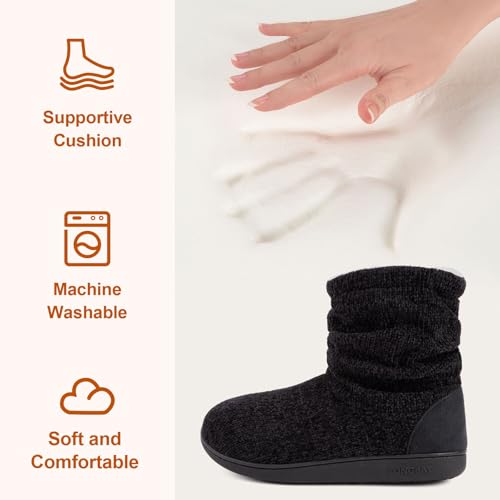 LongBay Women's Chenille Knit Bootie Slippers Cute Warm Plush Fleece Memory Foam House Shoes Indoor Outdoor4